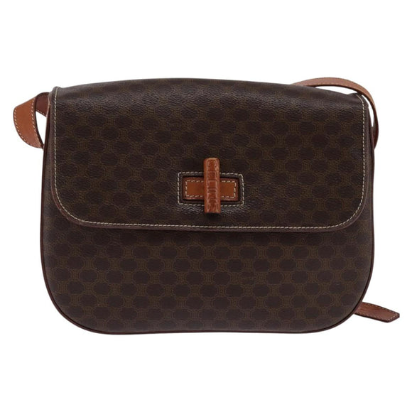 CELINE Macadam Canvas Shoulder Bag PVC Leather Brown Gold Auth 145772