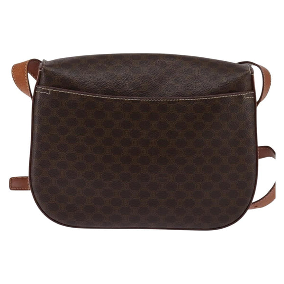 CELINE Macadam Canvas Shoulder Bag PVC Leather Brown Gold Auth 145772