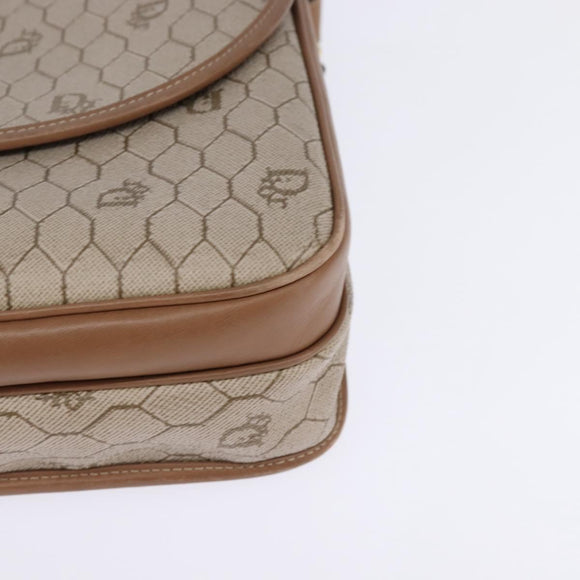 Christian Dior Honeycomb Canvas Shoulder Bag PVC Beige Gold Auth 145774