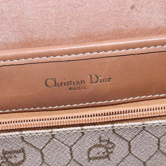 Christian Dior Honeycomb Canvas Shoulder Bag PVC Beige Gold Auth 145774