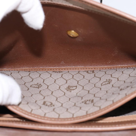 Christian Dior Honeycomb Canvas Shoulder Bag PVC Beige Gold Auth 145774