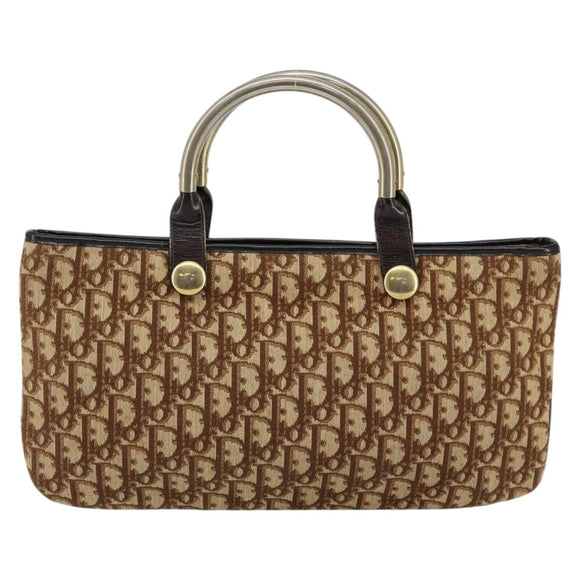 Christian Dior Trotter Canvas Tote Bag Brown Gold Auth 145775