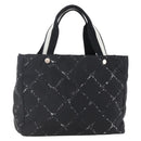 CHANEL Travel line Tote Bag Nylon Black White CC Auth 145777-1