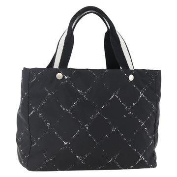 CHANEL Travel line Tote Bag Nylon Black White CC Auth 145777