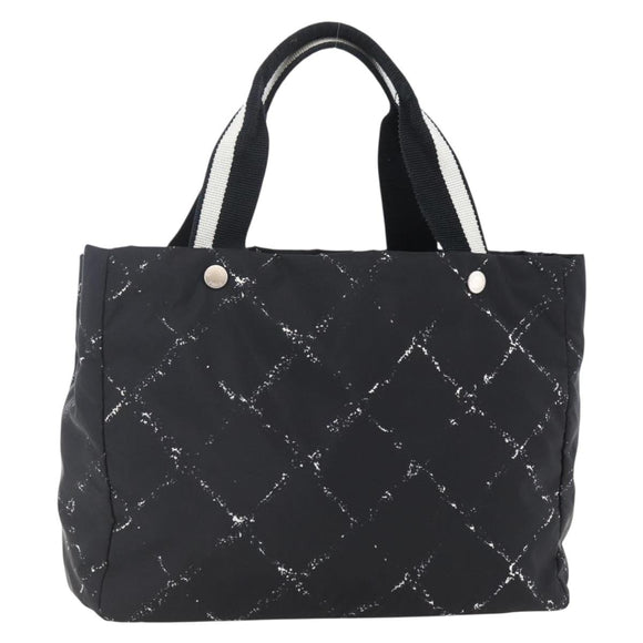 CHANEL Travel line Tote Bag Nylon Black White CC Auth 145777