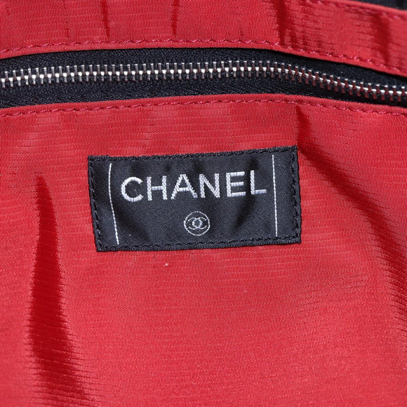 CHANEL Travel line Tote Bag Nylon Black White CC Auth 145777