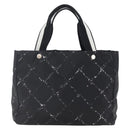 CHANEL Travel line Tote Bag Nylon Black White CC Auth 145777-13