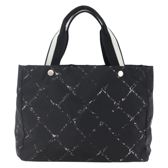 CHANEL Travel line Tote Bag Nylon Black White CC Auth 145777