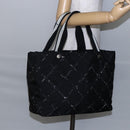 CHANEL Travel line Tote Bag Nylon Black White CC Auth 145777-23