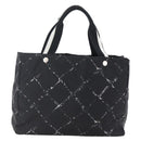 CHANEL Travel line Tote Bag Nylon Black White CC Auth 145777-2
