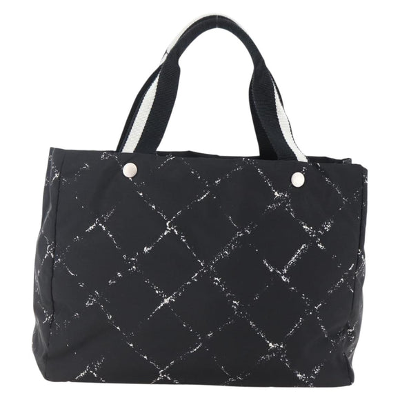 CHANEL Travel line Tote Bag Nylon Black White CC Auth 145777