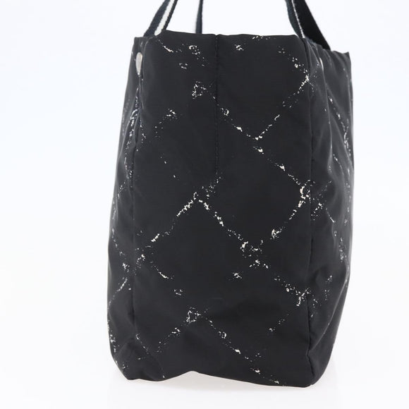 CHANEL Travel line Tote Bag Nylon Black White CC Auth 145777