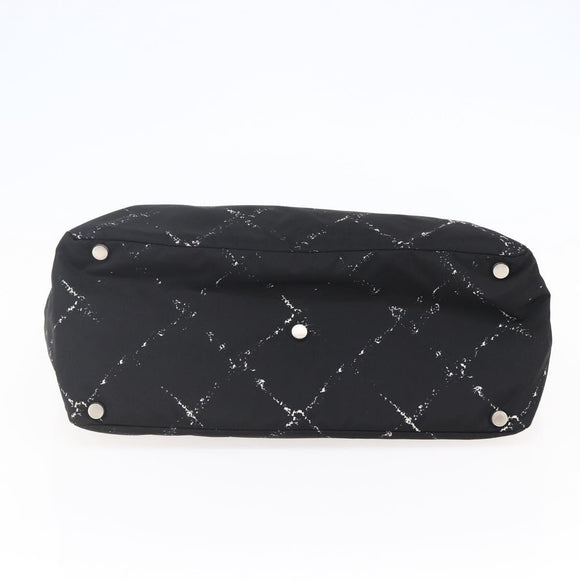 CHANEL Travel line Tote Bag Nylon Black White CC Auth 145777