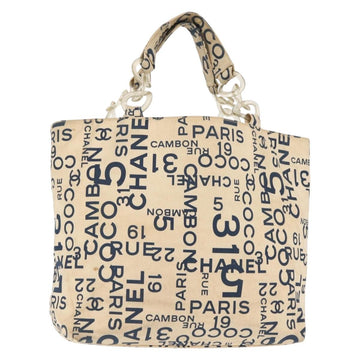 CHANEL Bysy line Tote Bag Canvas White CC Auth 145779