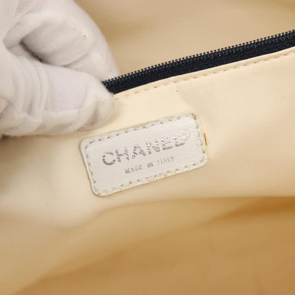 CHANEL Bysy line Draagtas Canvas Wit CC Auth 145779