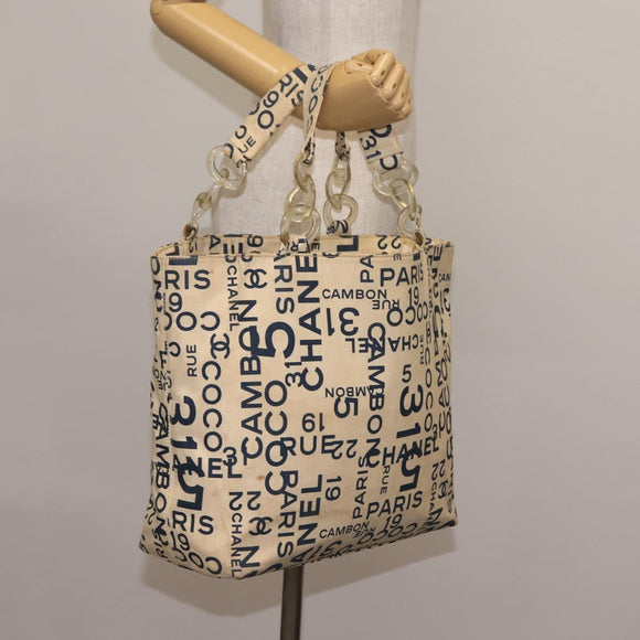 CHANEL Bysy line Draagtas Canvas Wit CC Auth 145779