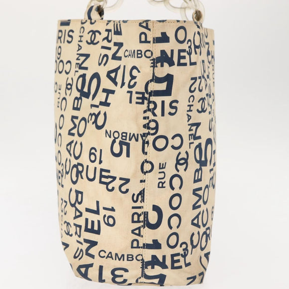 CHANEL Bysy line Draagtas Canvas Wit CC Auth 145779