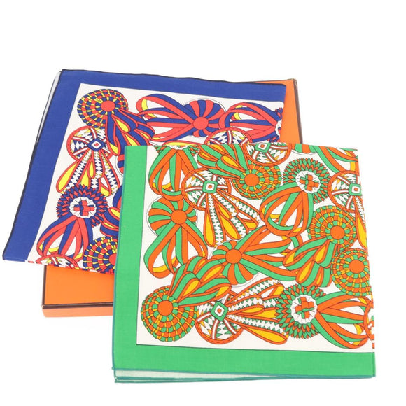 HERMES table napkin Place mat Scarf cotton 2Set Blue Green Auth 145800