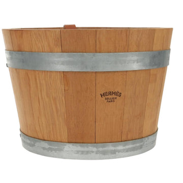 HERMES Bucket Groom Hand Bag Wood Beige Auth 145802V