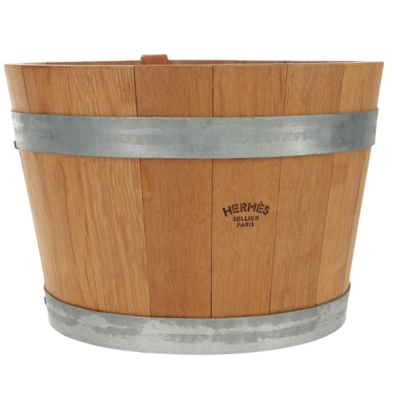 HERMES Bucket Groom Hand Bag Wood Beige Auth 145802V