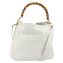 GUCCI Bamboo Hand Bag Leather 2way White Gold 001 3754 1638 Auth 145811-1