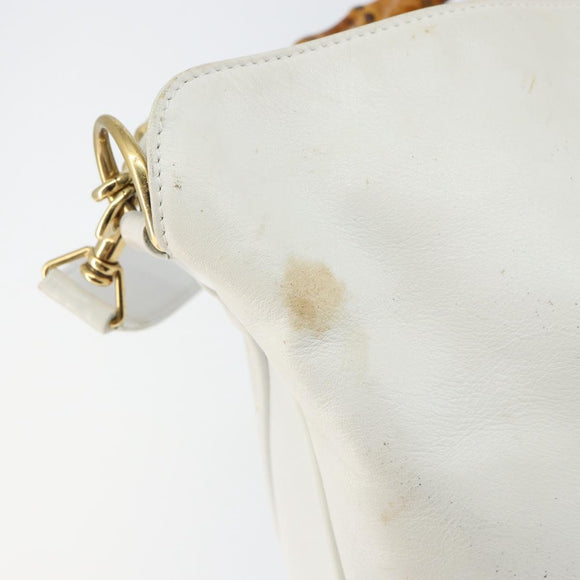 GUCCI Bamboo Hand Bag Leather 2way White Gold 001 3754 1638 Auth 145811