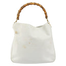 GUCCI Bamboo Hand Bag Leather 2way White Gold 001 3754 1638 Auth 145811-3
