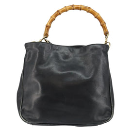 GUCCI Bamboo Hand Bag Leather 2way Black Gold 001 2123 1638 Auth 145812 - 0