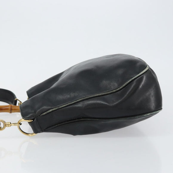 GUCCI Bamboo Hand Bag Leather 2way Black Gold 001 2123 1638 Auth 145812