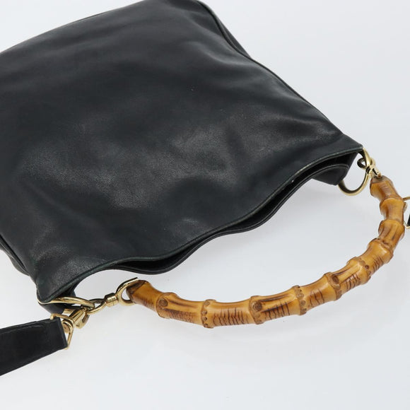 GUCCI Bamboo Hand Bag Leather 2way Black Gold 001 2123 1638 Auth 145812