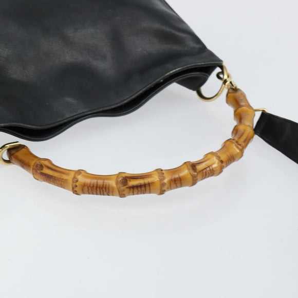 GUCCI Bamboo Hand Bag Leather 2way Black Gold 001 2123 1638 Auth 145812