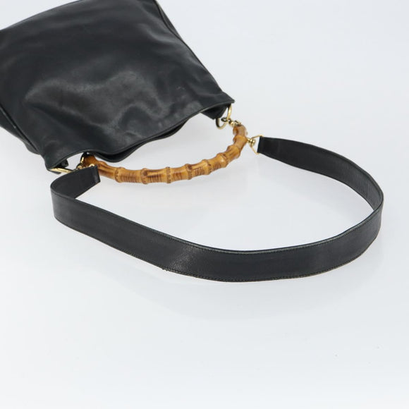 GUCCI Bamboo Hand Bag Leather 2way Black Gold 001 2123 1638 Auth 145812
