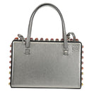 LOEWE Anagram Hand Bag Leather 2way Silver Auth 145842SM-13