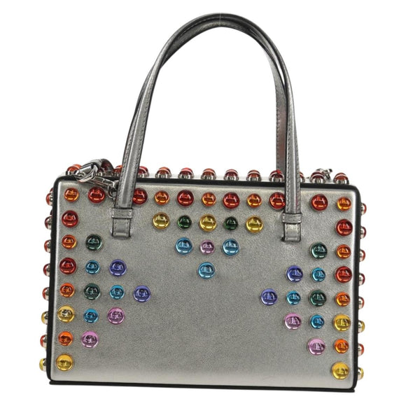 LOEWE Anagram Hand Bag Leather 2way Silver Auth 145842SM