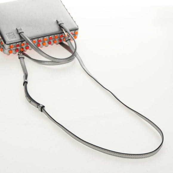 LOEWE Anagram Hand Bag Leather 2way Silver Auth 145842SM