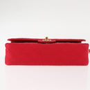 CHANEL Matelasse 25 Double Flap Chain Shoulder Bag Satin Red Gold CC Auth 145843-6