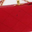 CHANEL Matelasse 25 Double Flap Chain Shoulder Bag Satin Red Gold CC Auth 145843-7