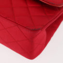 CHANEL Matelasse 25 Double Flap Chain Shoulder Bag Satin Red Gold CC Auth 145843-16