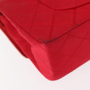 CHANEL Matelasse 25 Double Flap Chain Shoulder Bag Satin Red Gold CC Auth 145843-17