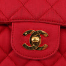 CHANEL Matelasse 25 Double Flap Chain Shoulder Bag Satin Red Gold CC Auth 145843-19