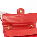 CHANEL Matelasse 25 Double Flap Chain Shoulder Bag Satin Red Gold CC Auth 145843-20