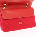 CHANEL Matelasse 25 Double Flap Chain Shoulder Bag Satin Red Gold CC Auth 145843-21