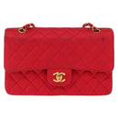 CHANEL Matelasse 25 Double Flap Chain Shoulder Bag Satin Red Gold CC Auth 145843-13
