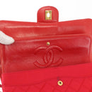 CHANEL Matelasse 25 Double Flap Chain Shoulder Bag Satin Red Gold CC Auth 145843-23