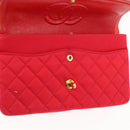 CHANEL Matelasse 25 Double Flap Chain Shoulder Bag Satin Red Gold CC Auth 145843-24