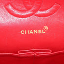 CHANEL Matelasse 25 Double Flap Chain Shoulder Bag Satin Red Gold CC Auth 145843-25