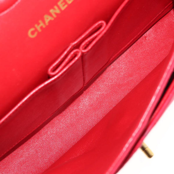 CHANEL Matelasse 25 Double Flap Chain Shoulder Bag Satin Red Gold CC Auth 145843