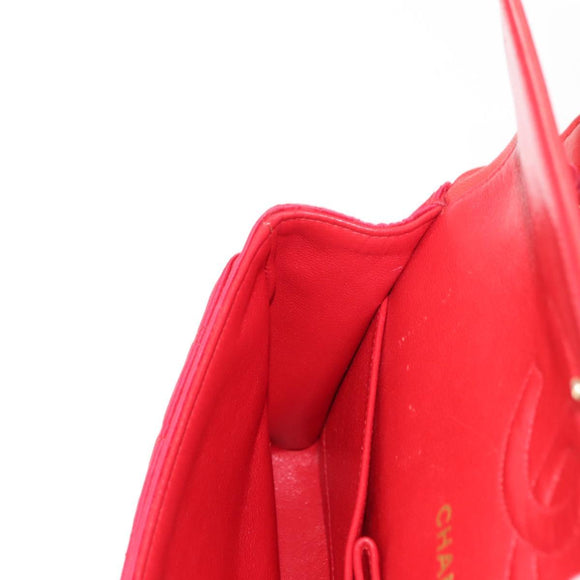 CHANEL Matelasse 25 Double Flap Chain Shoulder Bag Satin Red Gold CC Auth 145843