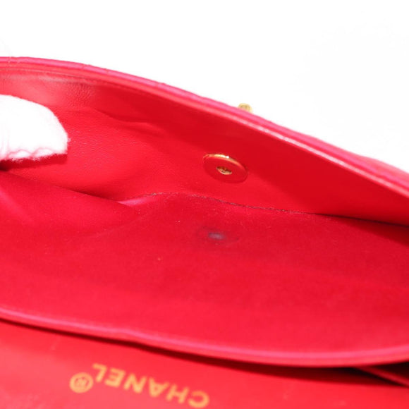 CHANEL Matelasse 25 Double Flap Chain Shoulder Bag Satin Red Gold CC Auth 145843