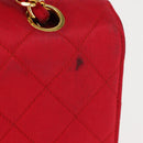 CHANEL Matelasse 25 Double Flap Chain Shoulder Bag Satin Red Gold CC Auth 145843-2